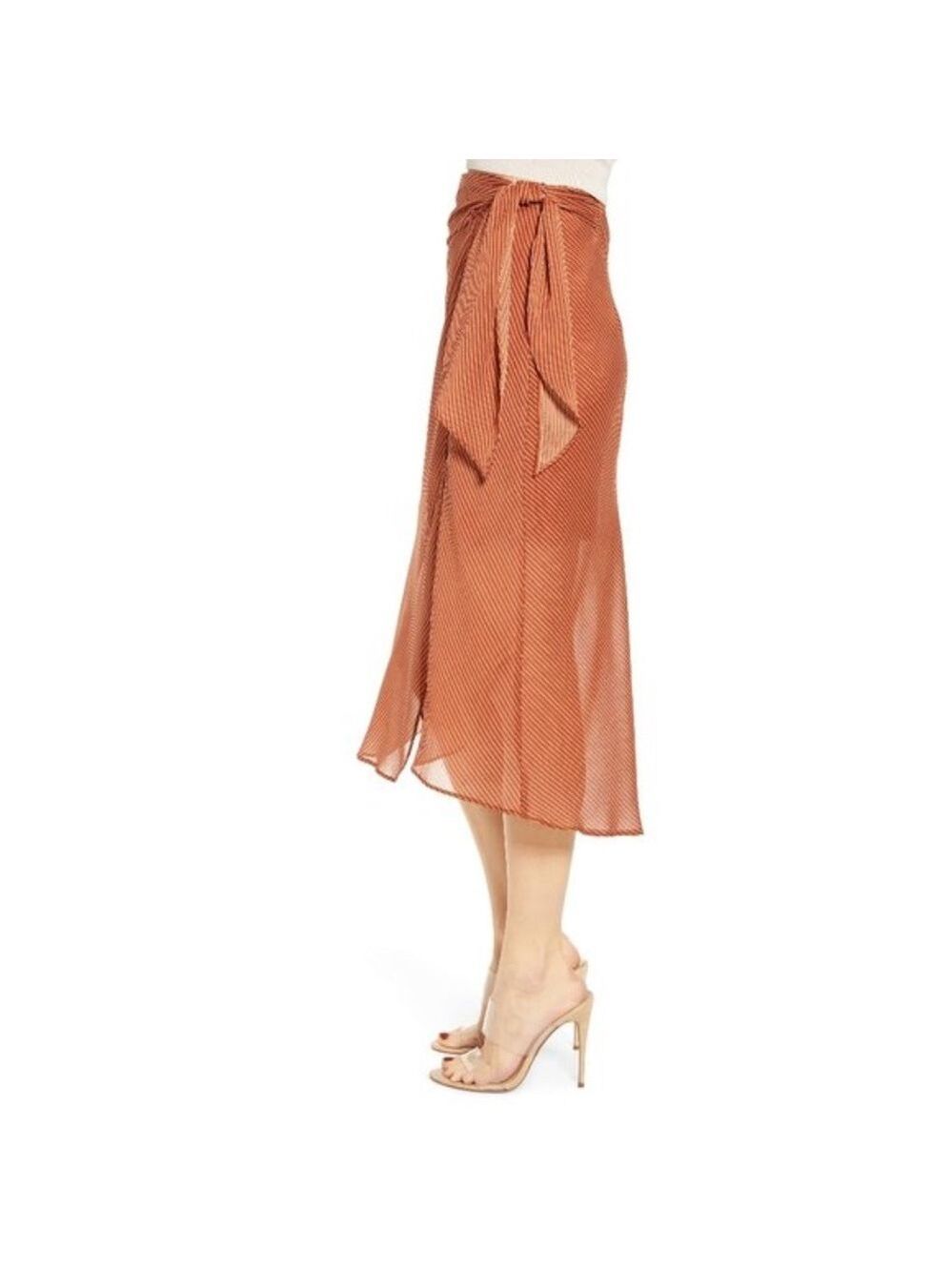 J.O.A. Striped High/Low Midi Skirt